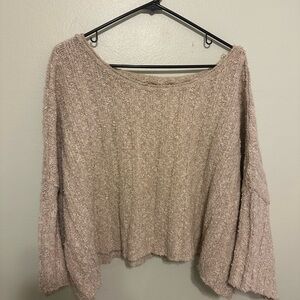 Free People Tan Crew Neck Sweater with Relaxed Fit